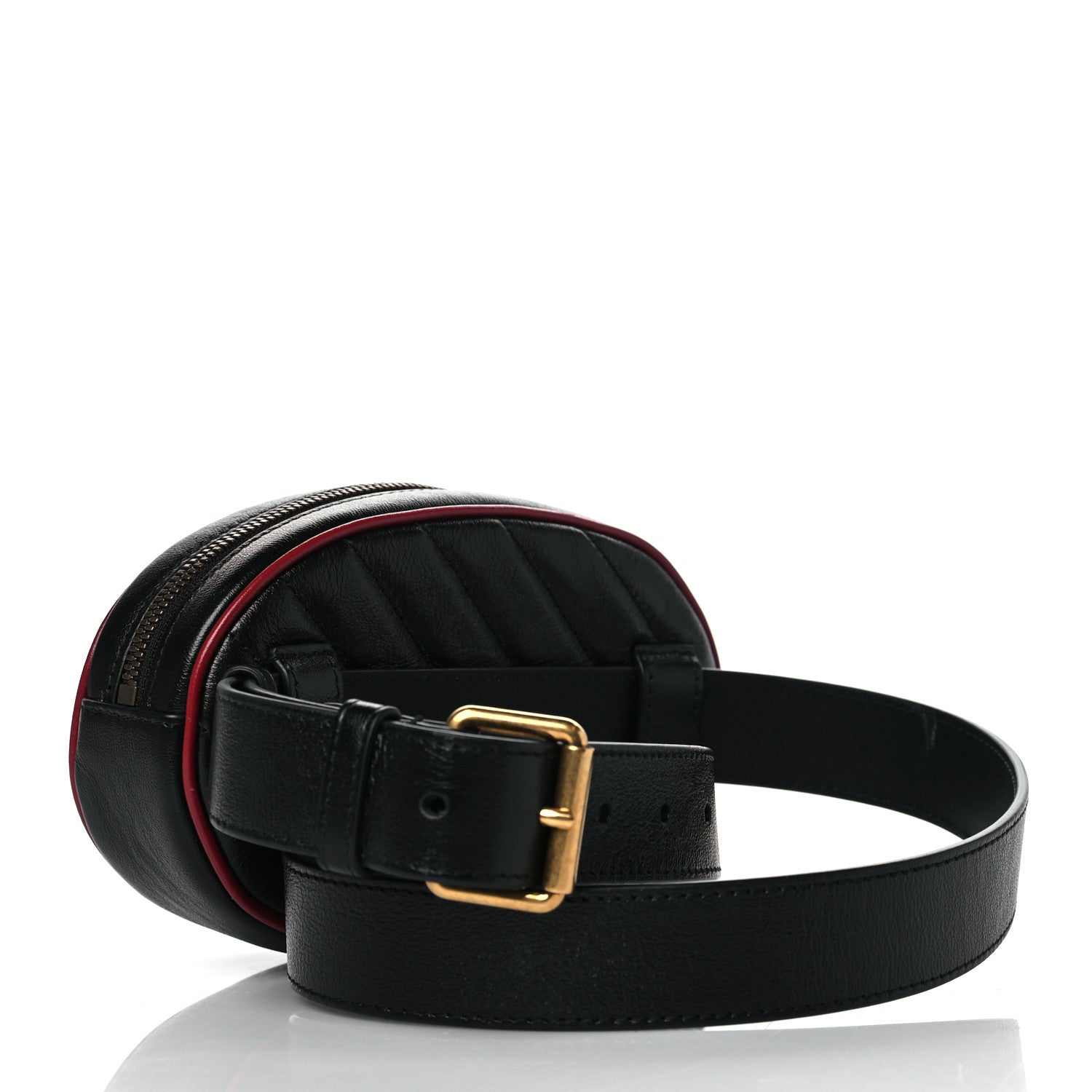 Gucci Azalea Calfskin Matelasse Diagonal Torchon GG Marmont Belt Bag 85 34 Black Romantic Cerise 3 of 10