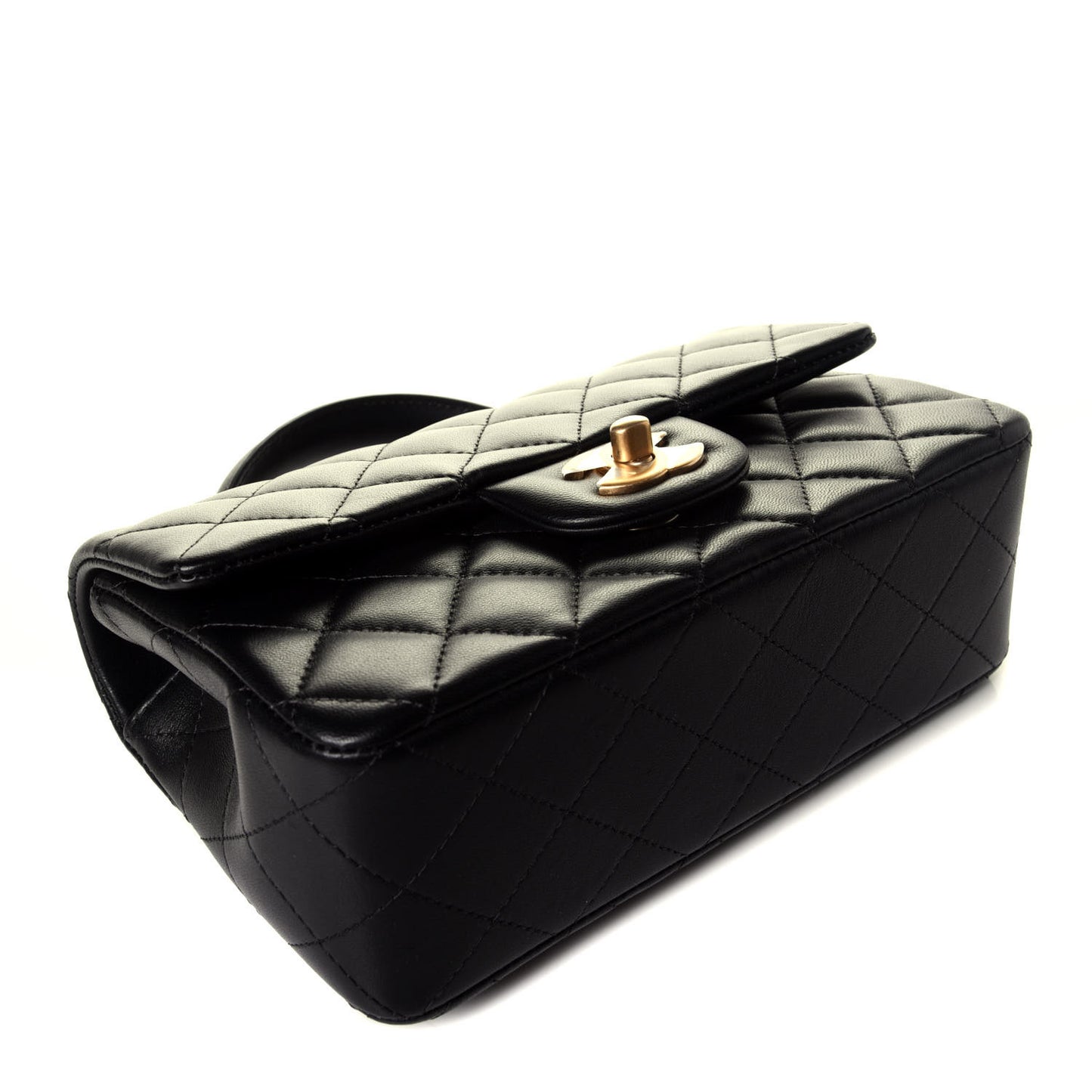 Lambskin Quilted Mini Top Handle Rectangular Flap Black