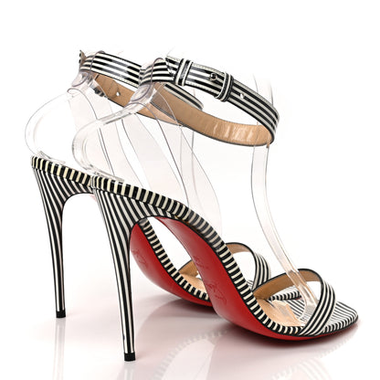Christian Louboutin Patent PVC Striped Illusion Jonatina 100 Sandals 40 Black White 4 of 7