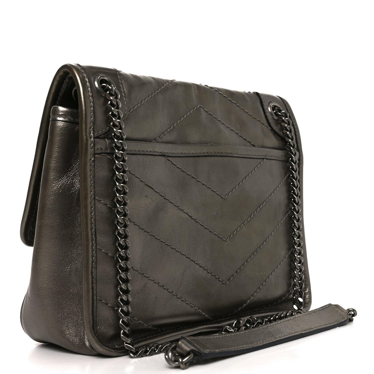 Saint Laurent Crinkled Calfskin Matelasse Monogram Baby Niki Chain Satchel Platinum 3 of 10