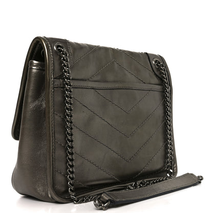 Saint Laurent Crinkled Calfskin Matelasse Monogram Baby Niki Chain Satchel Platinum 3 of 10
