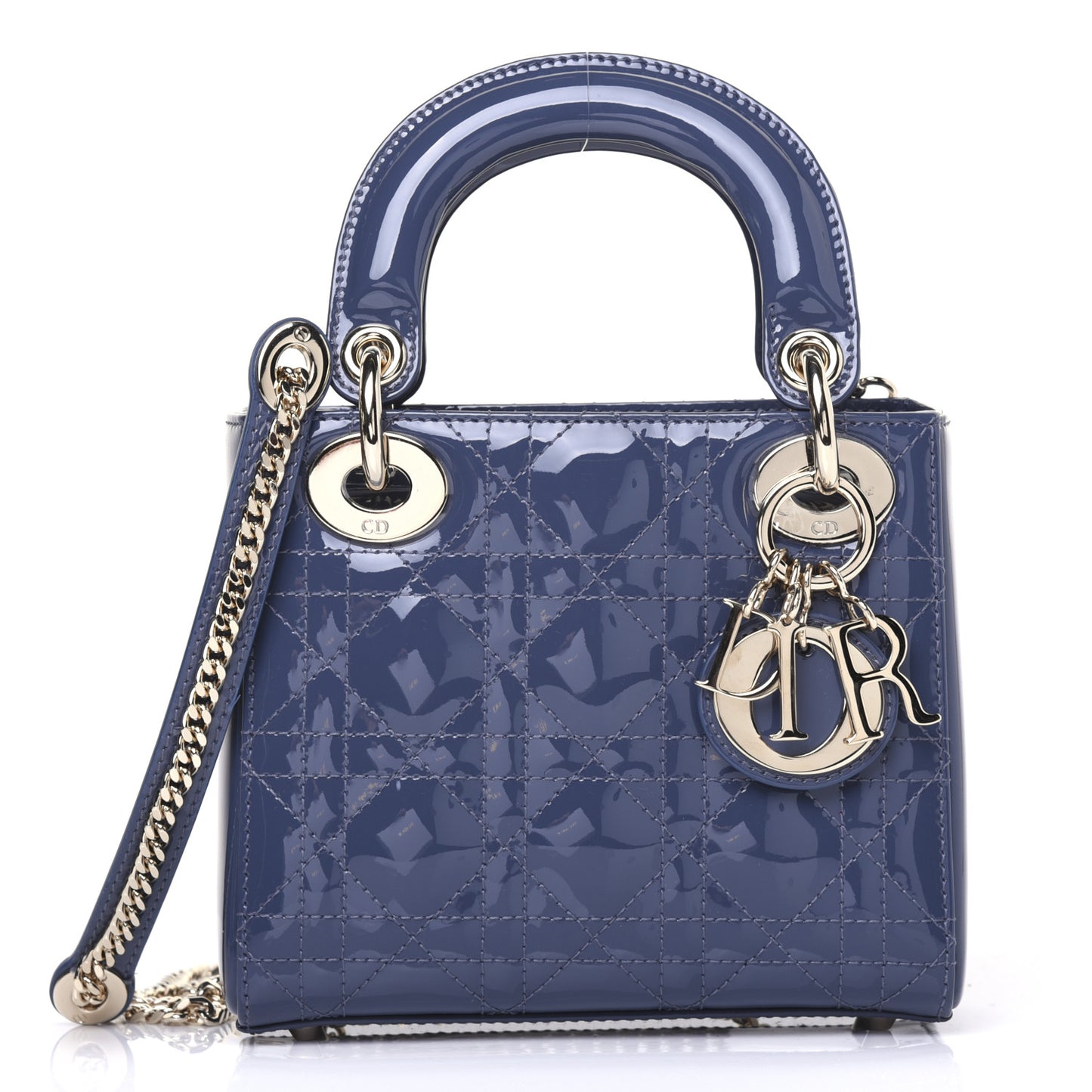 Patent Cannage Mini Lady Dior Denim Blue