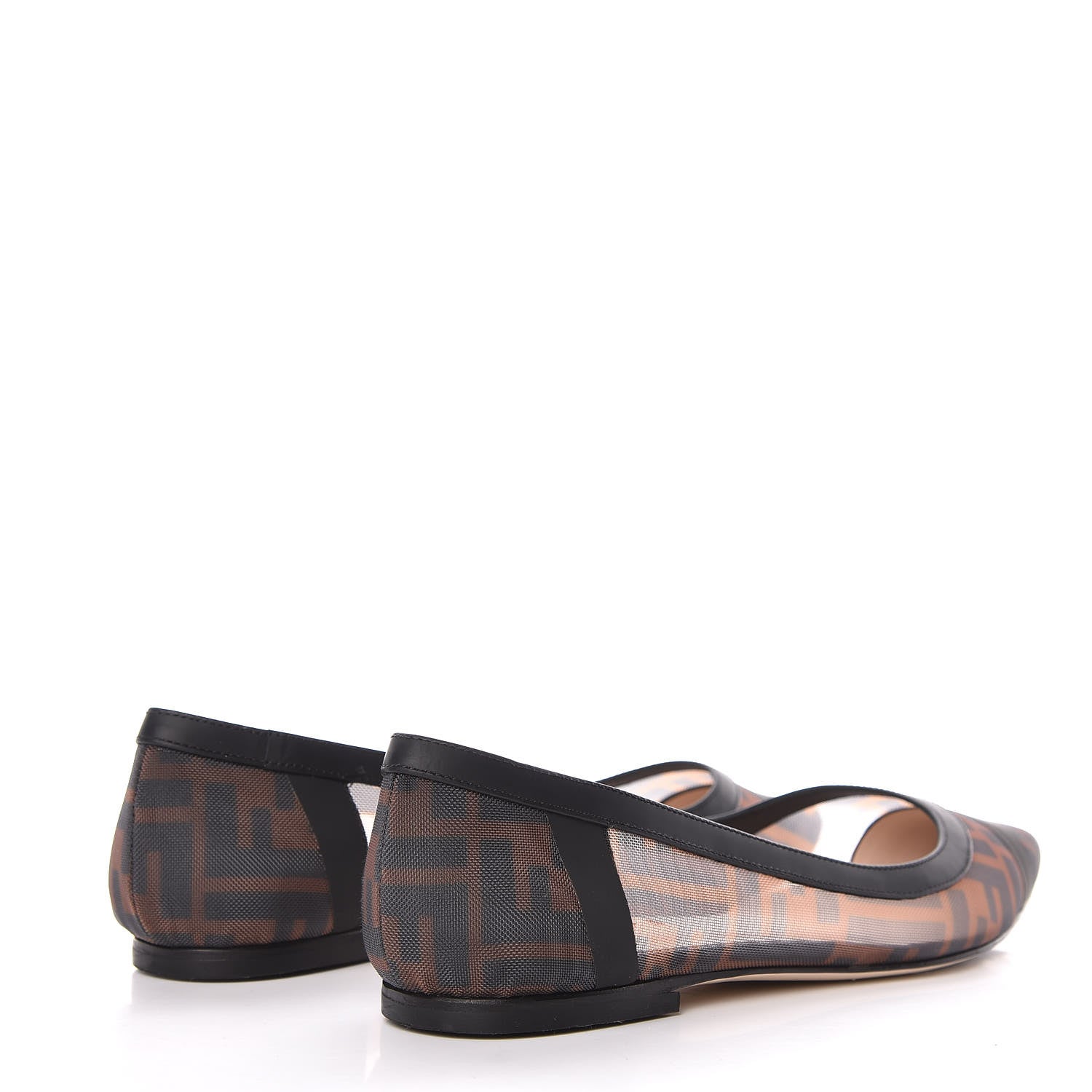 Fendi Mesh FF Skimmer Ballerina Flats 38 Tobacco Moro Black 4 of 9
