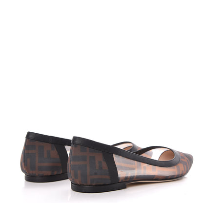 Fendi Mesh FF Skimmer Ballerina Flats 38 Tobacco Moro Black 4 of 9