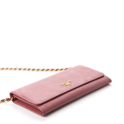 Prada Saffiano Metal Oro Chain Wallet Peonia 4 of 12