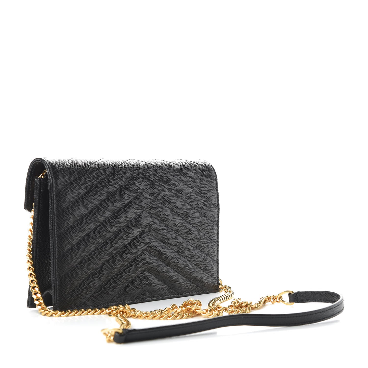 Saint Laurent Grain De Poudre Matelasse Chevron Monogram Envelope Chain Wallet Black 3 of 10