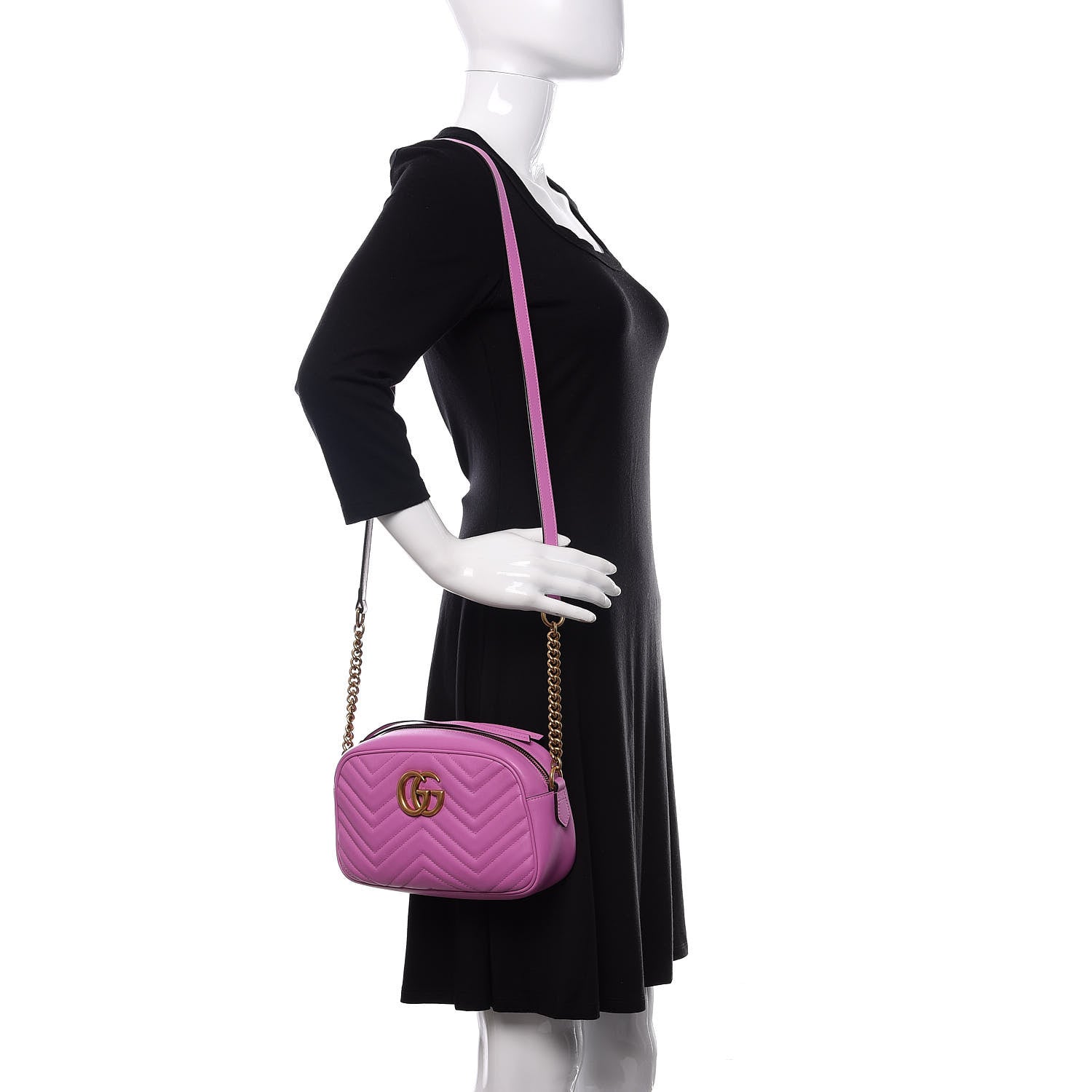 Gucci Calfskin Matelasse Small GG Marmont Chain Shoulder Bag Candy Mousse 2 of 11
