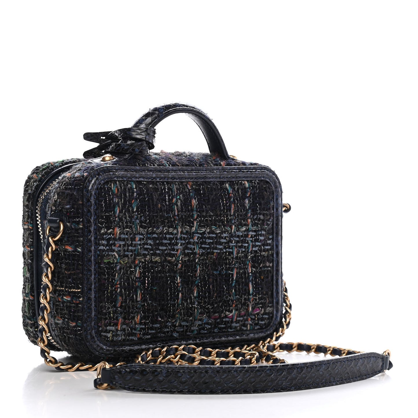 Tweed Snakeskin Quilted Small CC Filigree Vanity Case Navy Multicolor