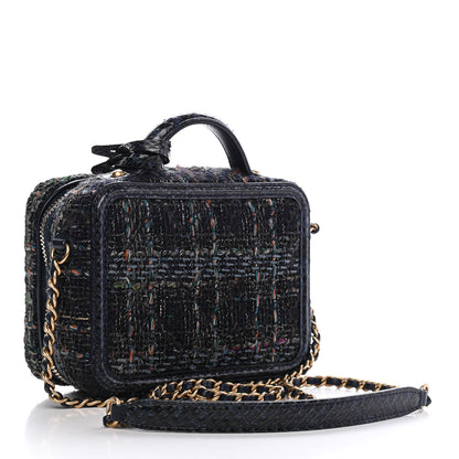 Chanel Tweed Snakeskin Quilted Small CC Filigree Vanity Case Navy Multicolor 2 of 8