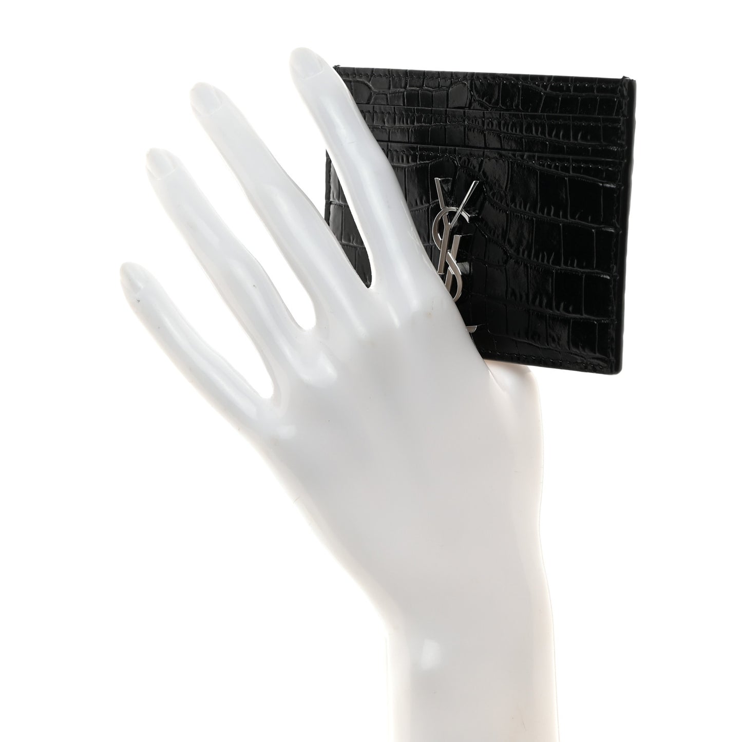 Calfskin Crocodile Embossed Monogram Credit Card Case Black
