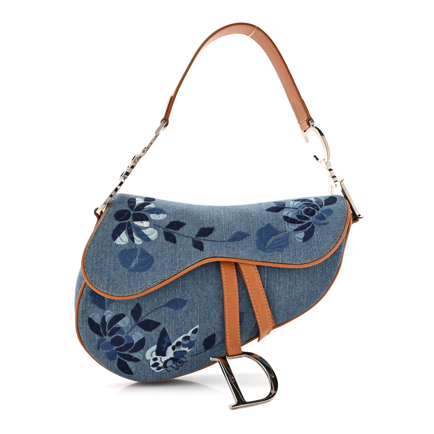 Denim Embroidered Saddle Bag Blue