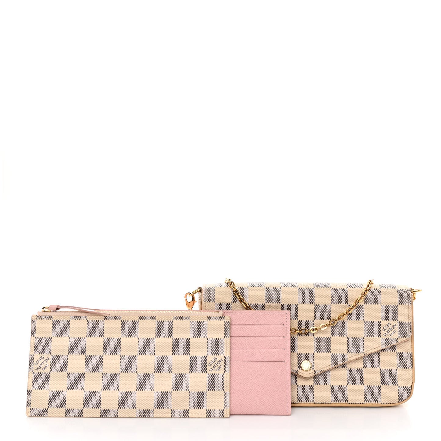 Damier Azur Pochette Felicie Chain Wallet Rose Ballerine