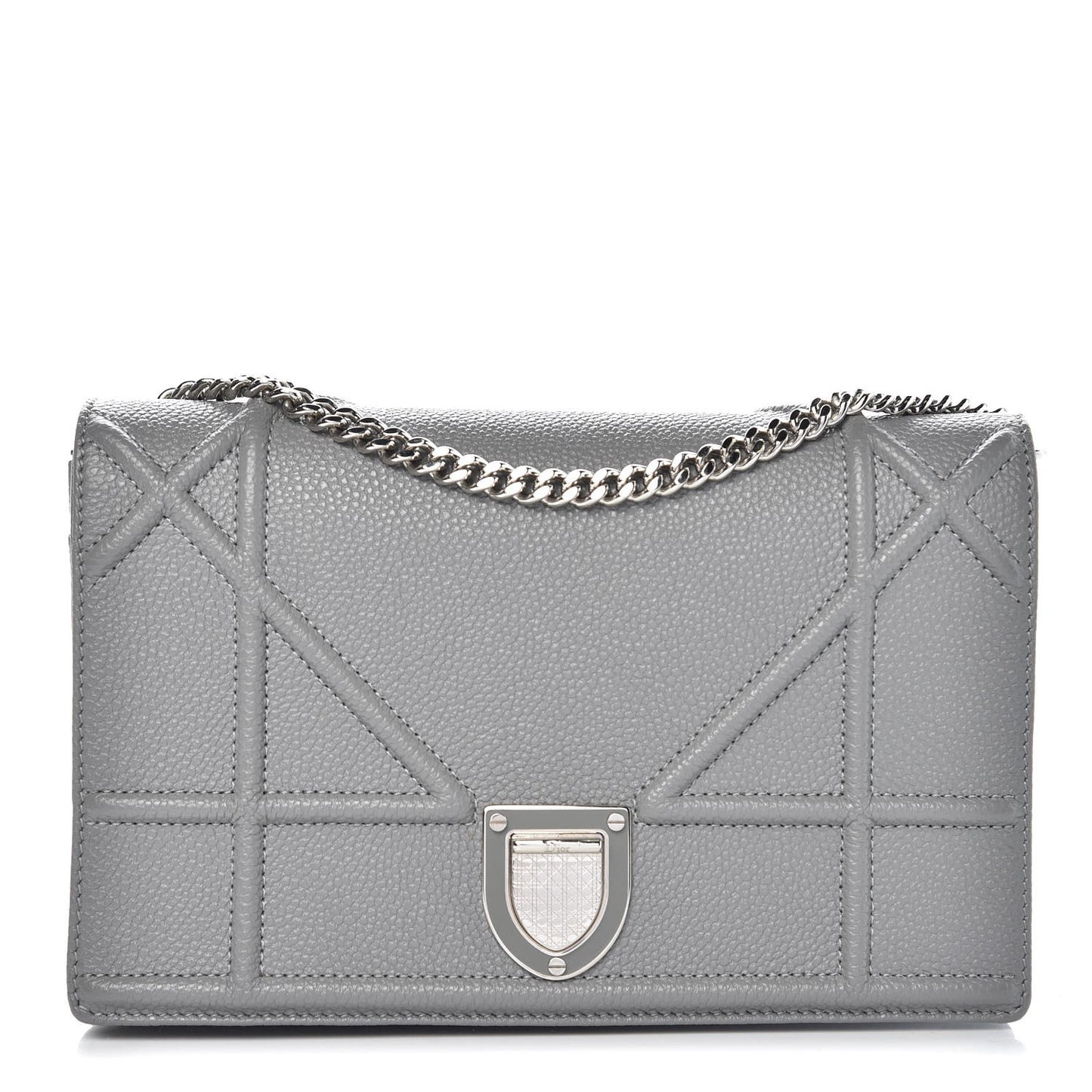 Grained Calfskin Diorama Wallet on Chain Pouch Gris