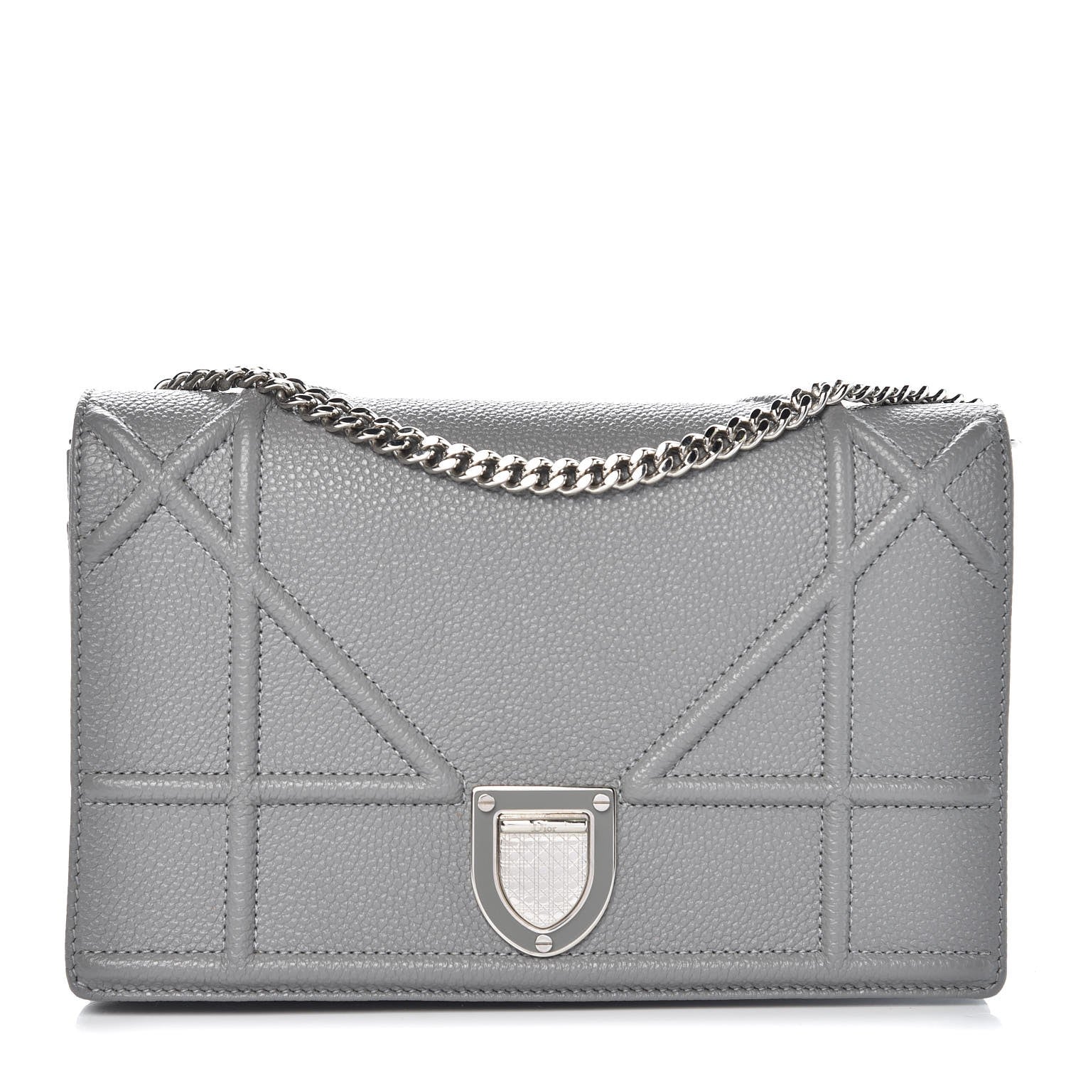 Christian Dior Grained Calfskin Diorama Wallet on Chain Pouch Gris 1 of 9