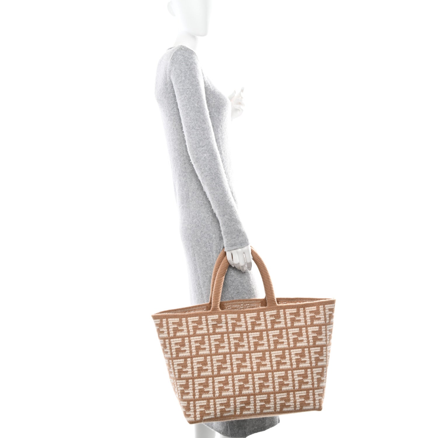 Fendi Cashmere Knit FF Large Shopper Tote Cammello 2 of 10