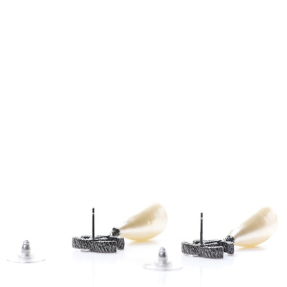 Chanel Ruthenium CC Pearl Drop Earrings 3 of 5