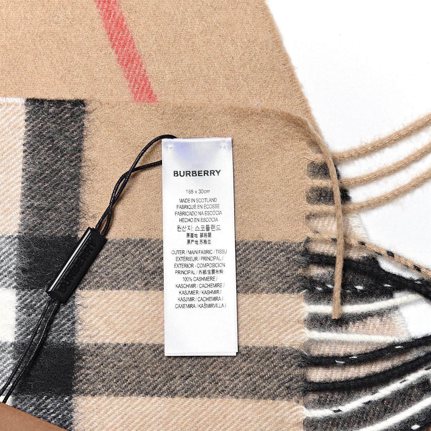 Cashmere Giant Check Fringe Scarf Archive Beige