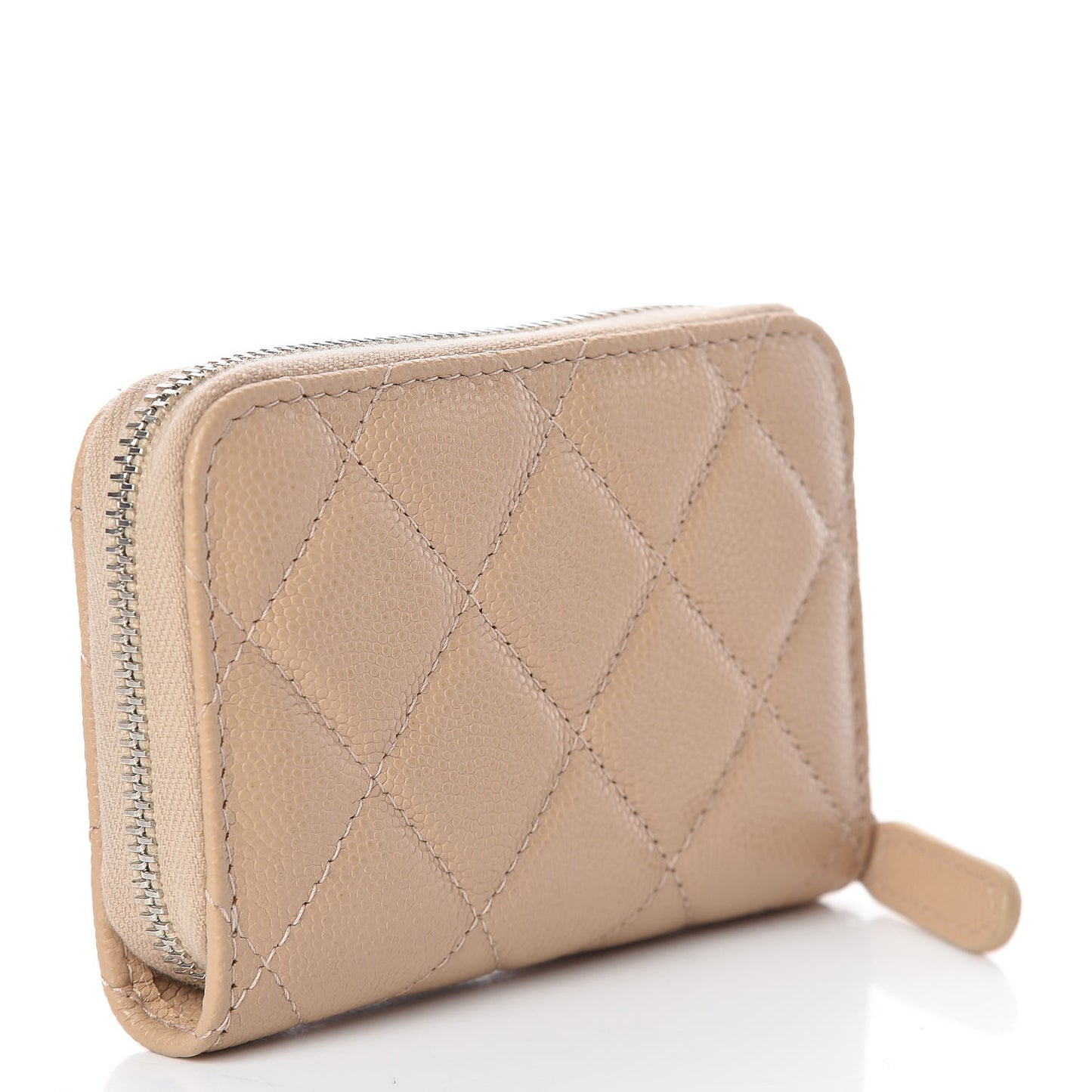 Caviar Quilted Zip Coin Purse Beige