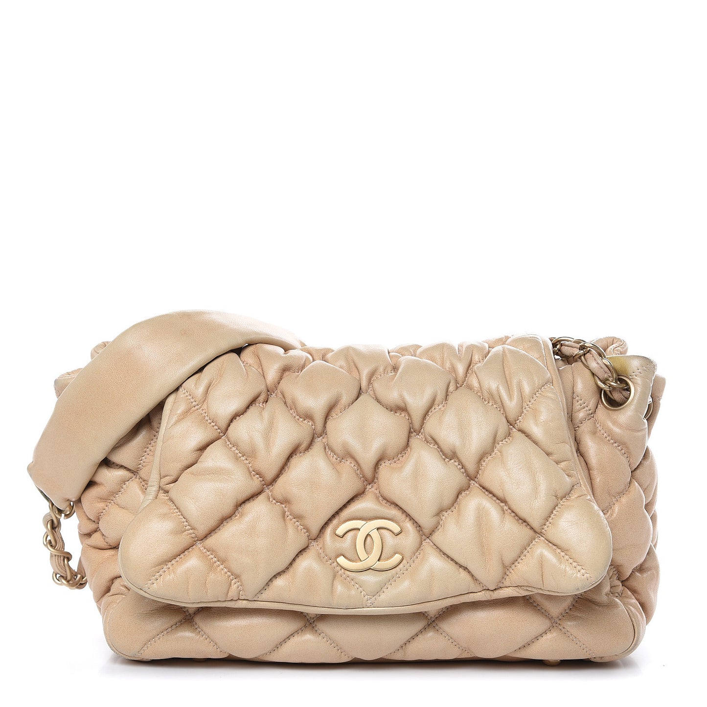 Lambskin Bubble Quilt Accordion Flap Beige