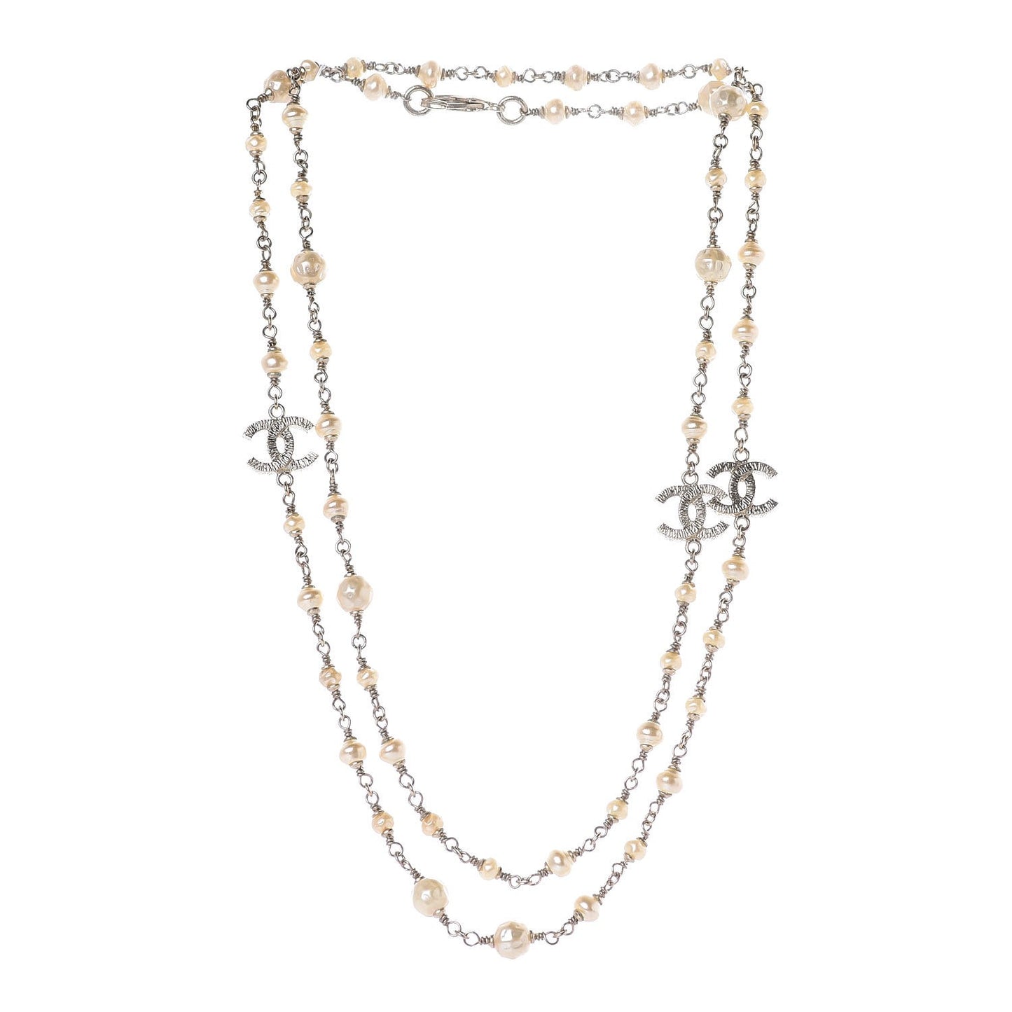 Pearl CC Long Necklace Gold
