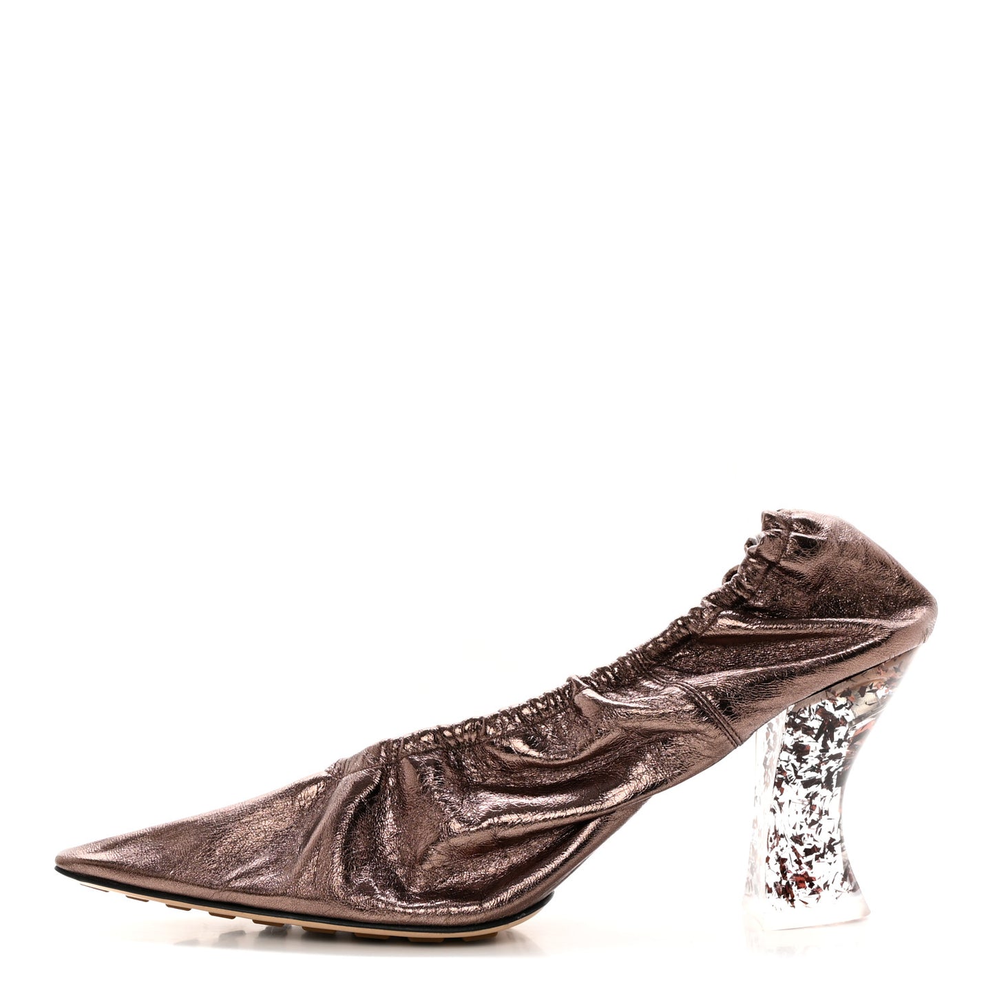 Metallic Crushed Nappa Glitter Plexiglass Almond Pumps 40 Brown