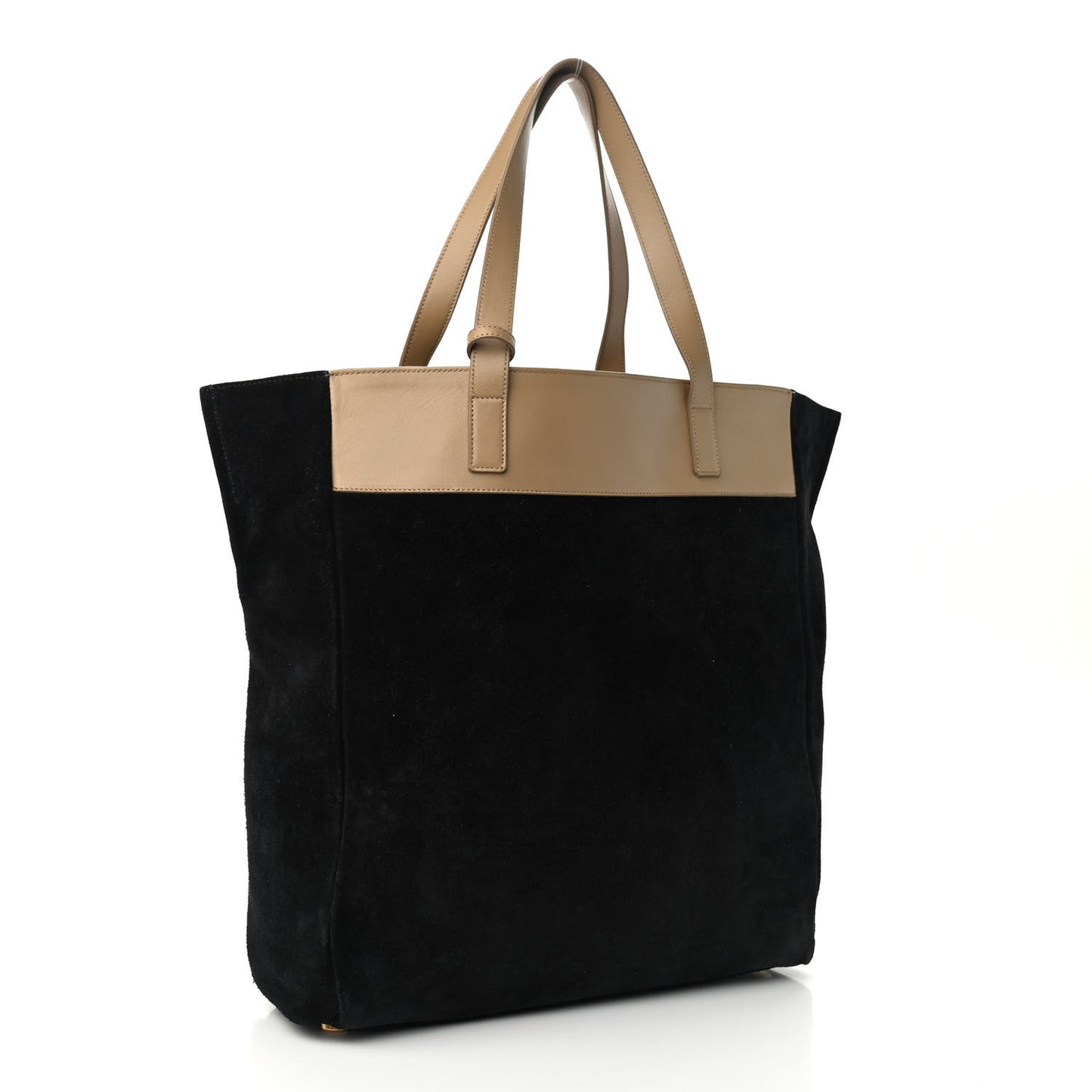 Calfskin Suede North South Reversible Shopping Tote Beige Black