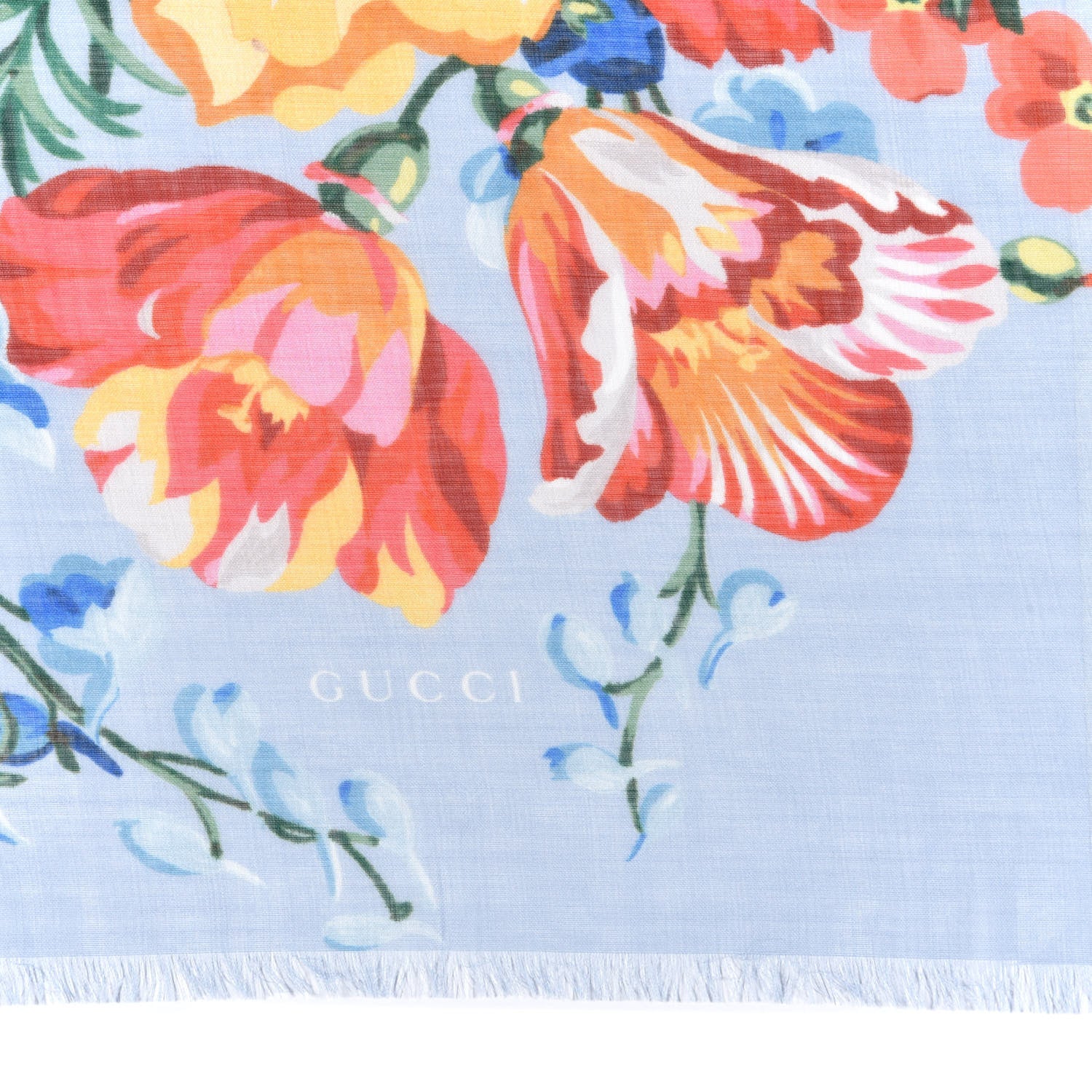 Gucci Wool Josephine Square Shawl Sky Blue Pink 2 of 4