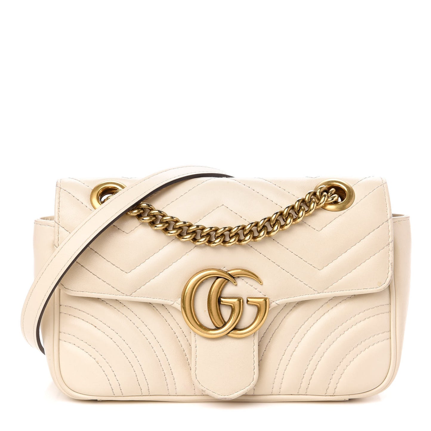Calfskin Matelasse Mini GG Marmont Shoulder Bag White