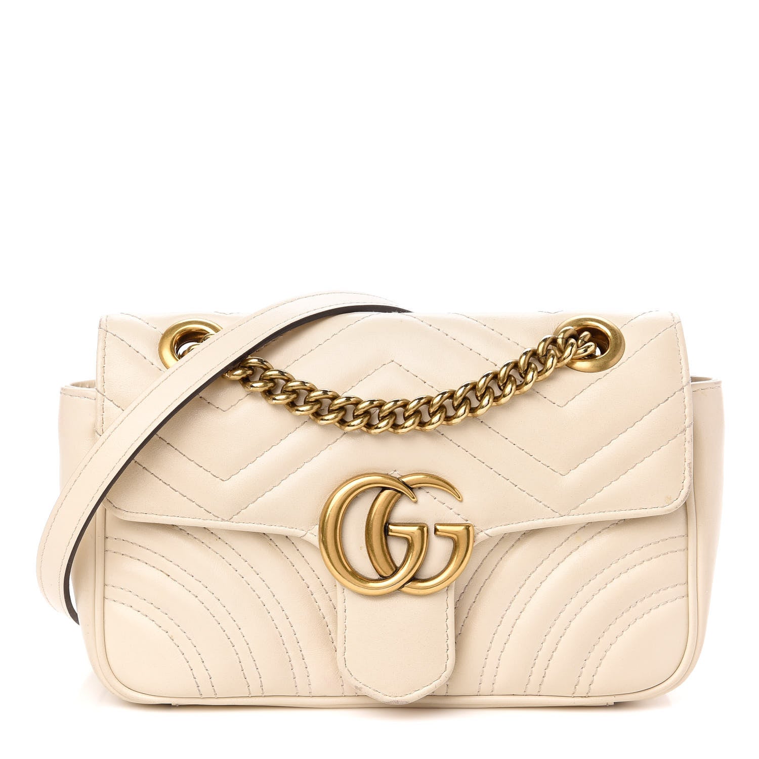 Gucci Calfskin Matelasse Mini GG Marmont Shoulder Bag White 1 of 14