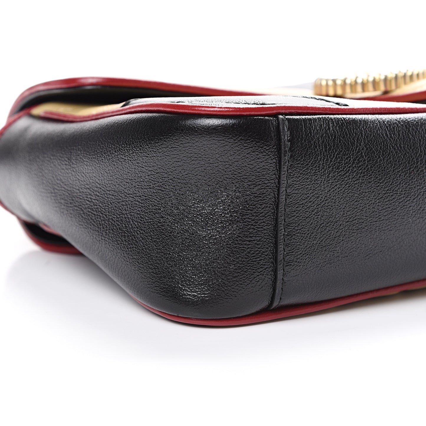 Vintage Effect Calfskin Matelasse Diagonal Striped Small Torchon GG Marmont Shoulder Bag Black Beige