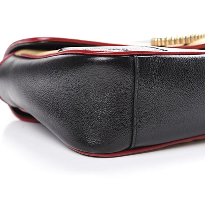 Gucci Vintage Effect Calfskin Matelasse Diagonal Striped Small Torchon GG Marmont Shoulder Bag Black Beige 8 of 10