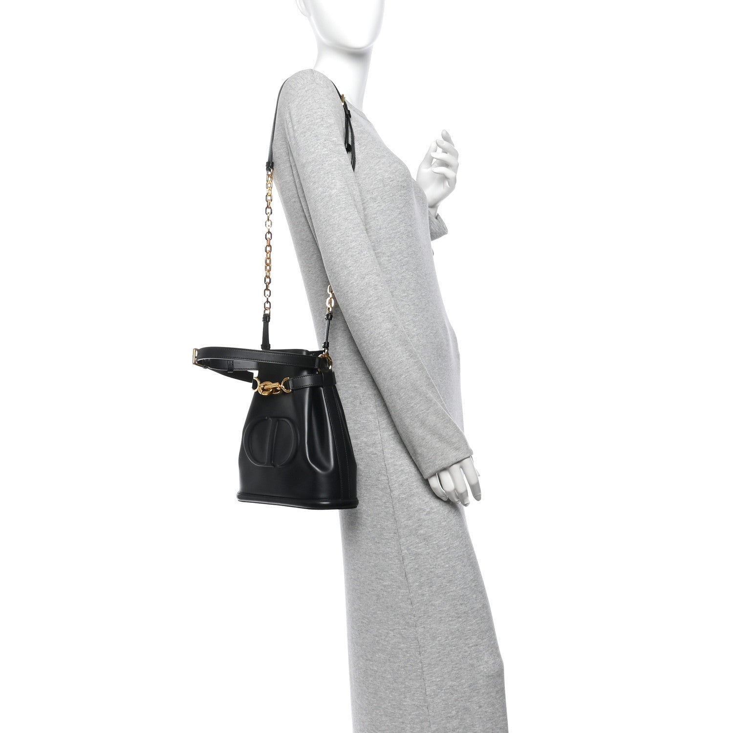Christian Dior Calfskin CD Embossed Medium C'est Chain Bucket Bag Black 2 of 13