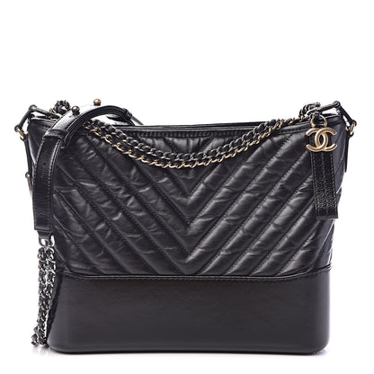 Chanel Aged Calfskin Chevron Quilted Medium Gabrielle Hobo Black 1 of 12