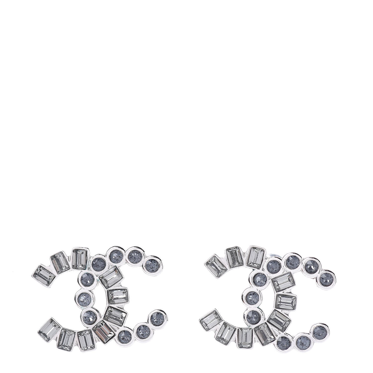 Chanel Baguette Crystal CC Earrings Silver 1 of 5