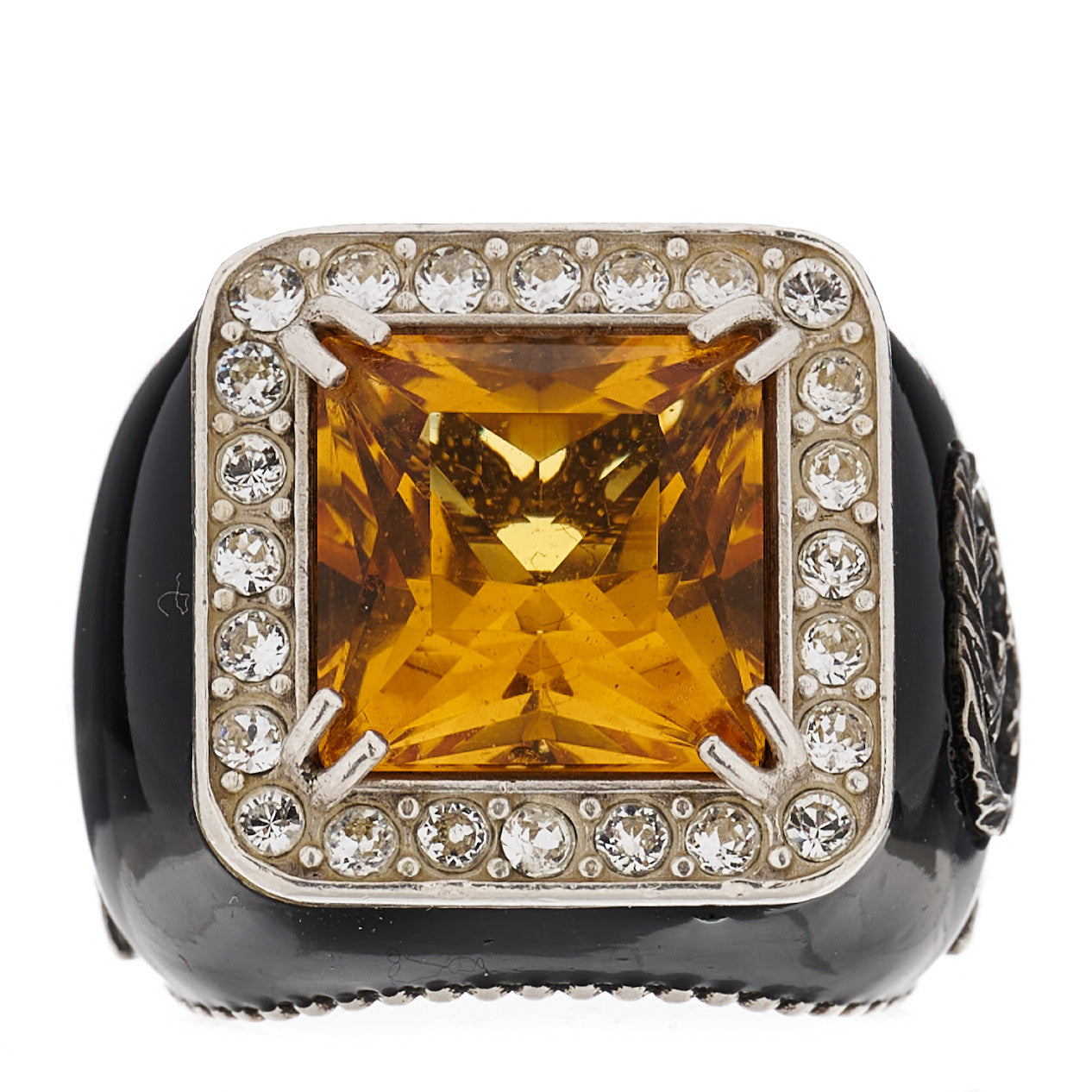 Sterling Silver Citrine Crystal Enamel Cocktail Ring 57 8