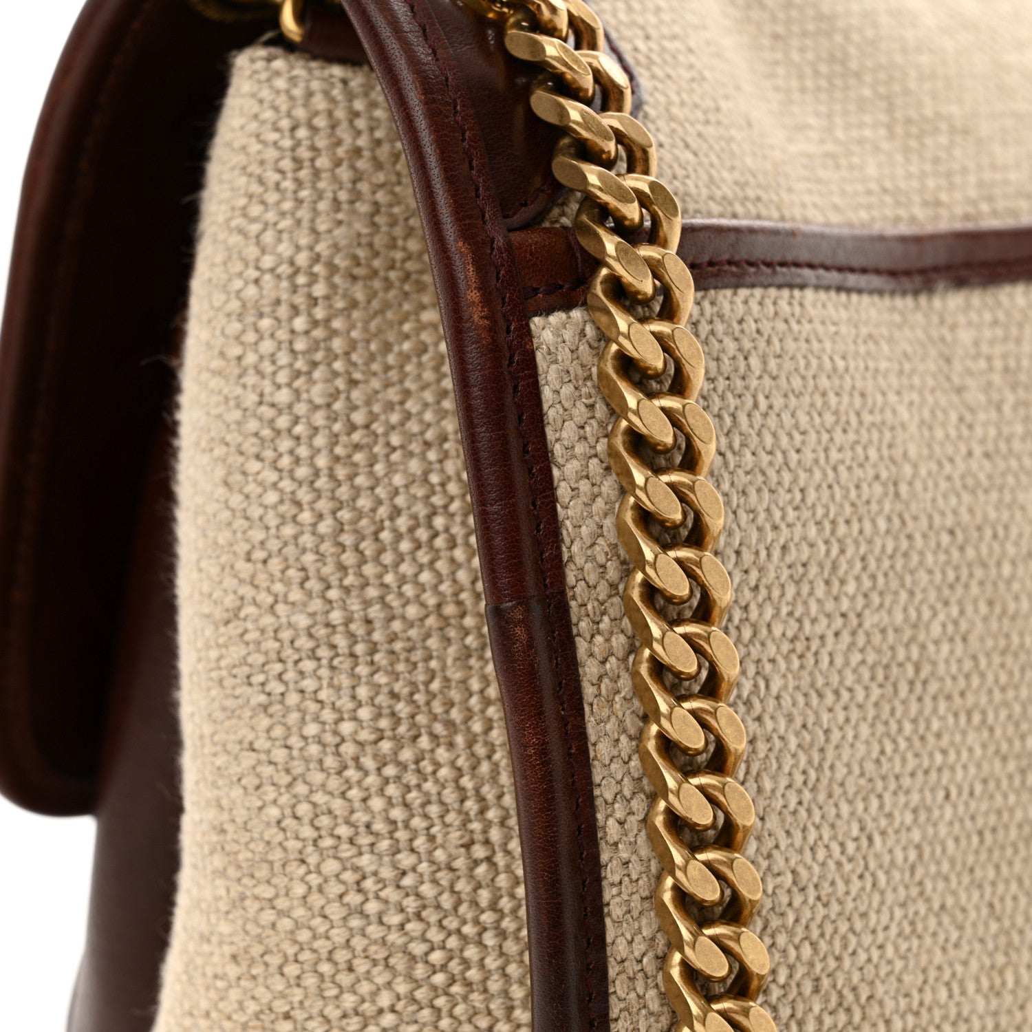 Saint Laurent Cotton Canvas Vintage Calfskin Monogram Medium Niki Chain Satchel Natural Chocolate 9 of 14