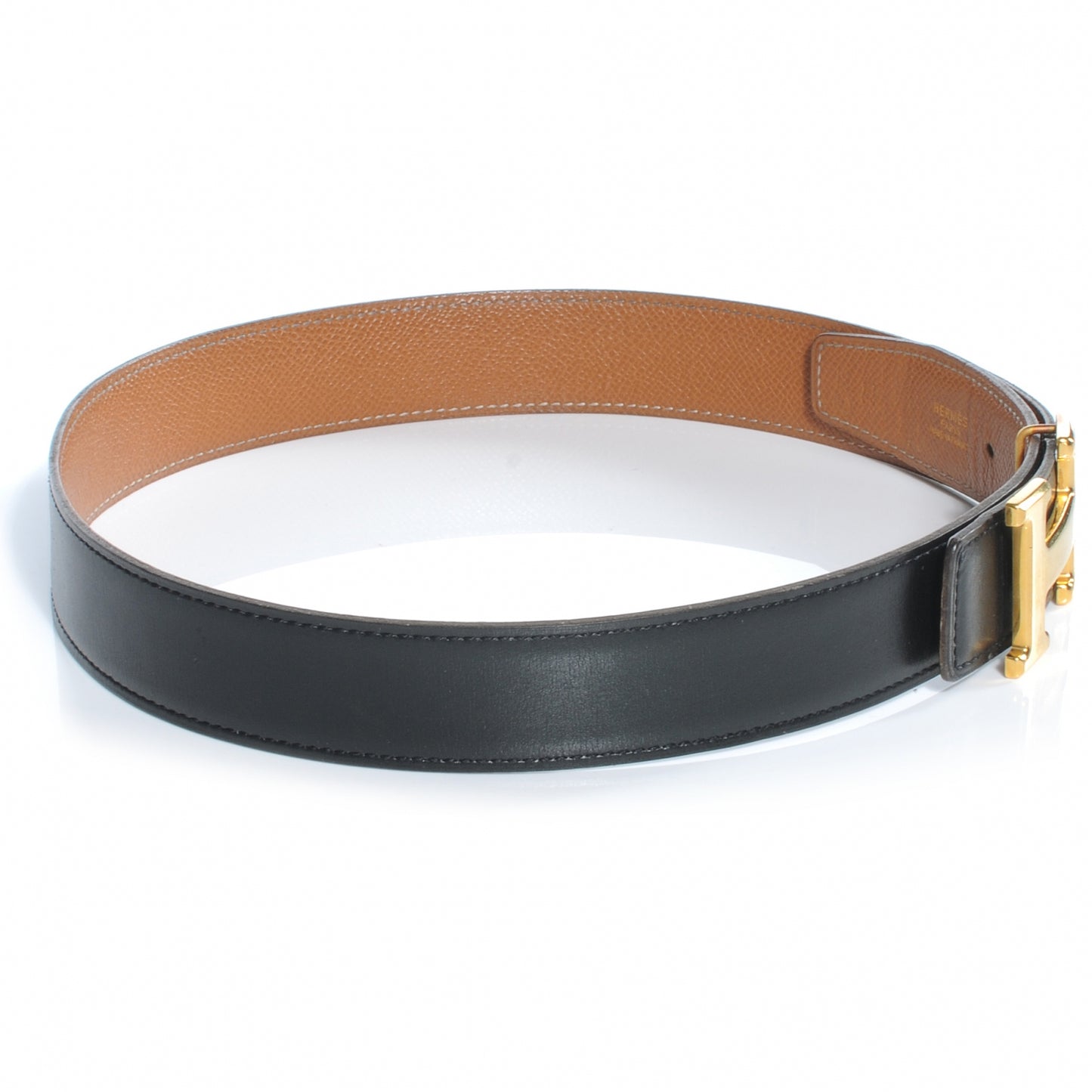 Box Courchevel Reversible Constance 32mm H Belt Noir Gold 70