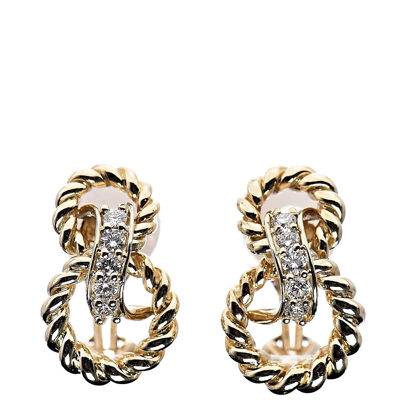 18K Yellow Gold Diamond Twist Clip-On Earrings