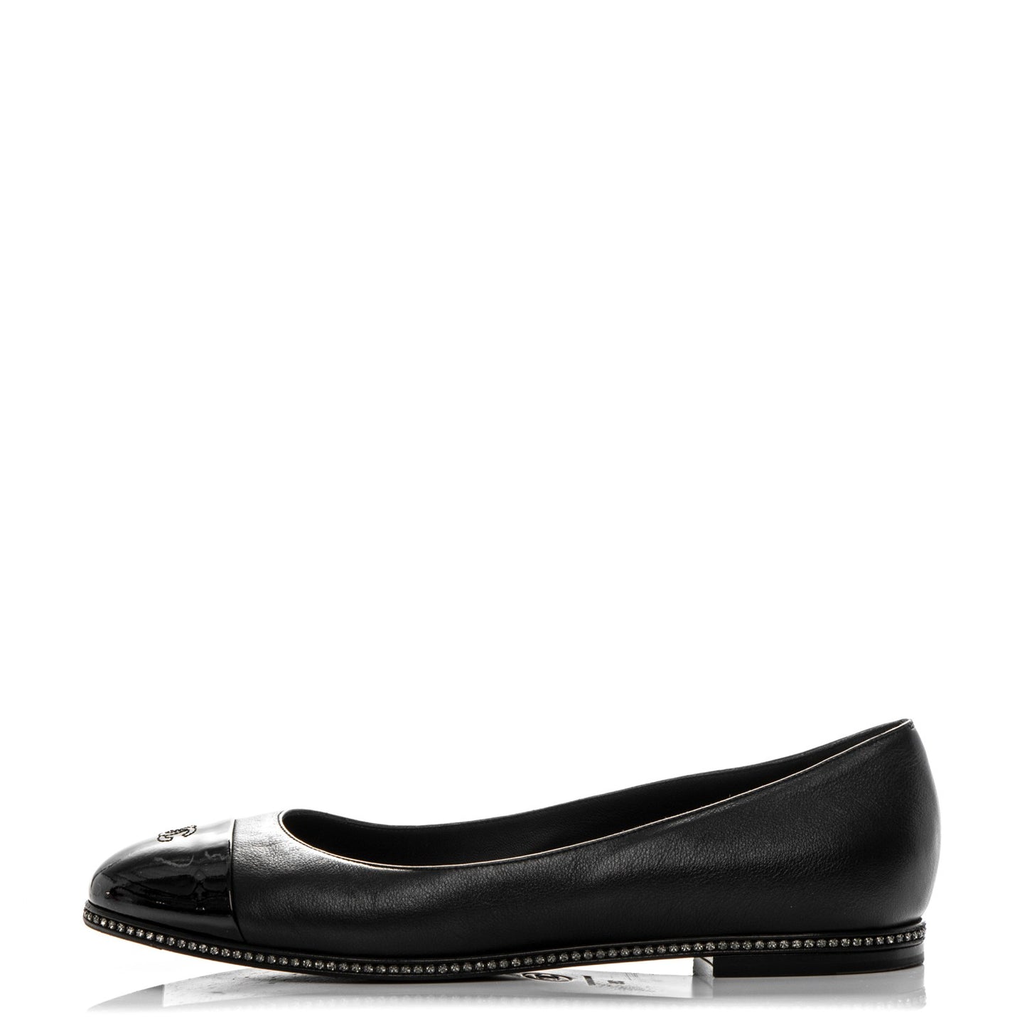 Patent Lambskin Crystal CC Cap Toe Ballerina Flats 39 Black
