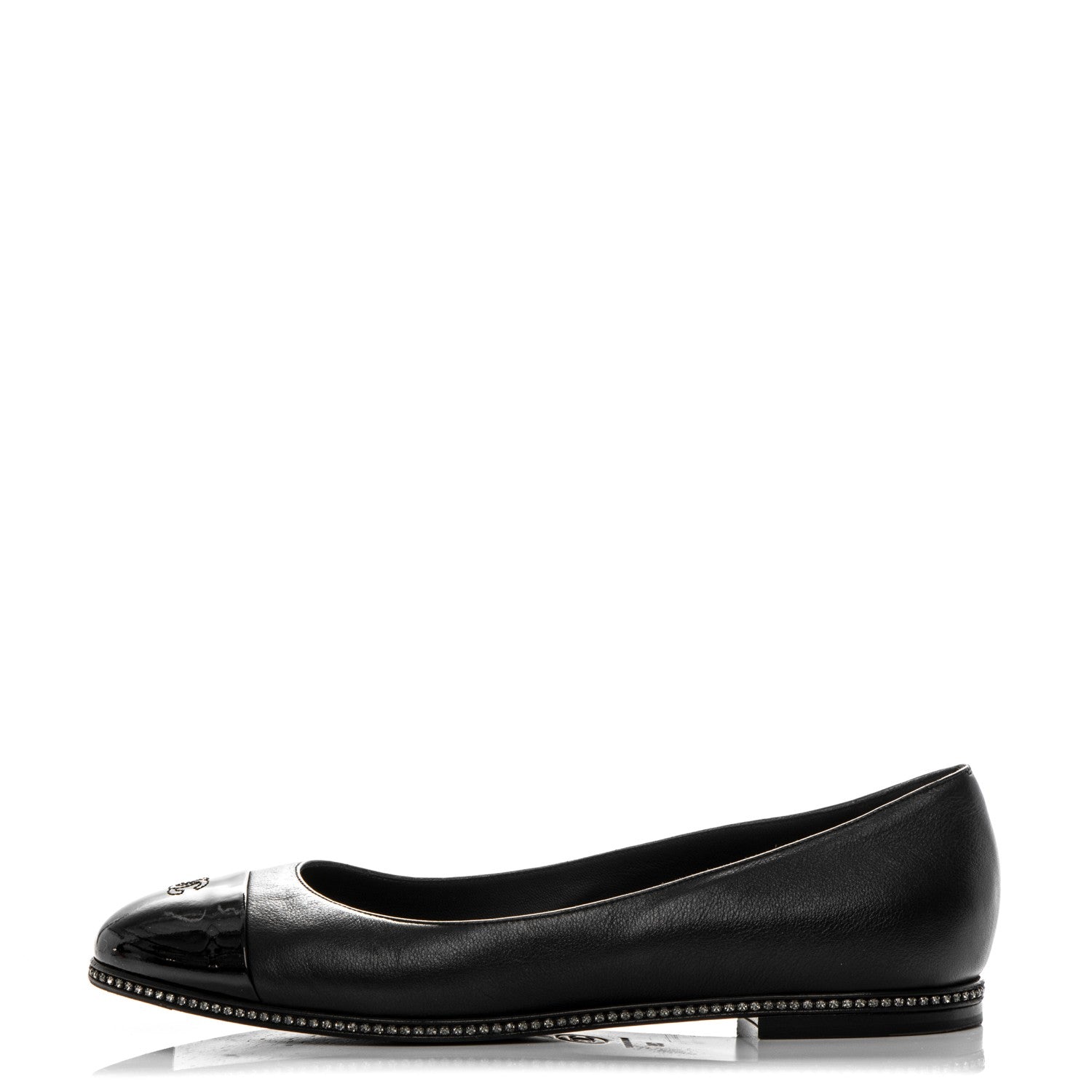 Chanel Patent Lambskin Crystal CC Cap Toe Ballerina Flats 39 Black 1 of 8