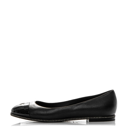 Chanel Patent Lambskin Crystal CC Cap Toe Ballerina Flats 39 Black 1 of 8