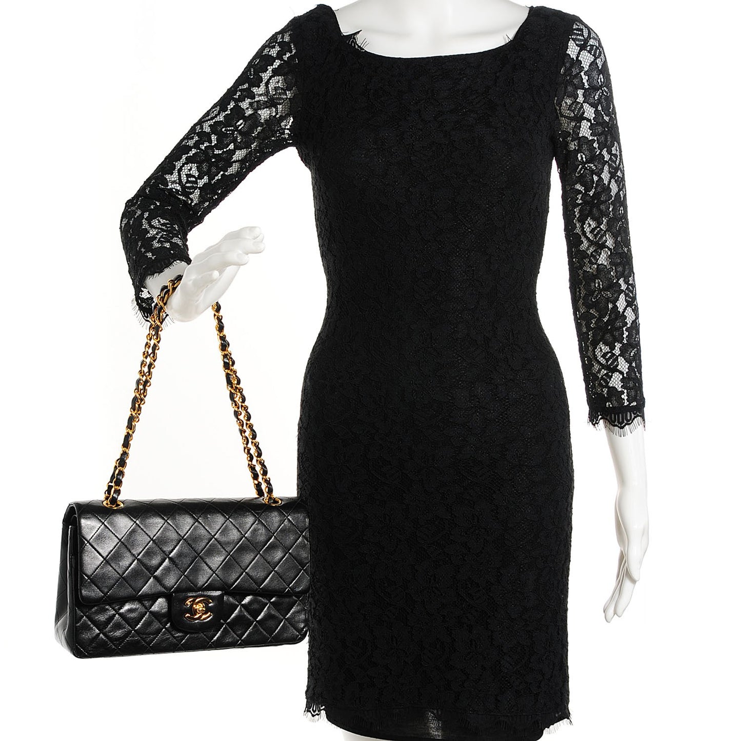 Lambskin Quilted Medium Double Flap Black