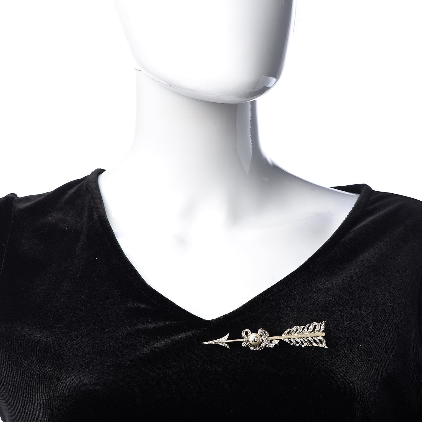 Crystal Pearl CC Arrow Brooch Gold