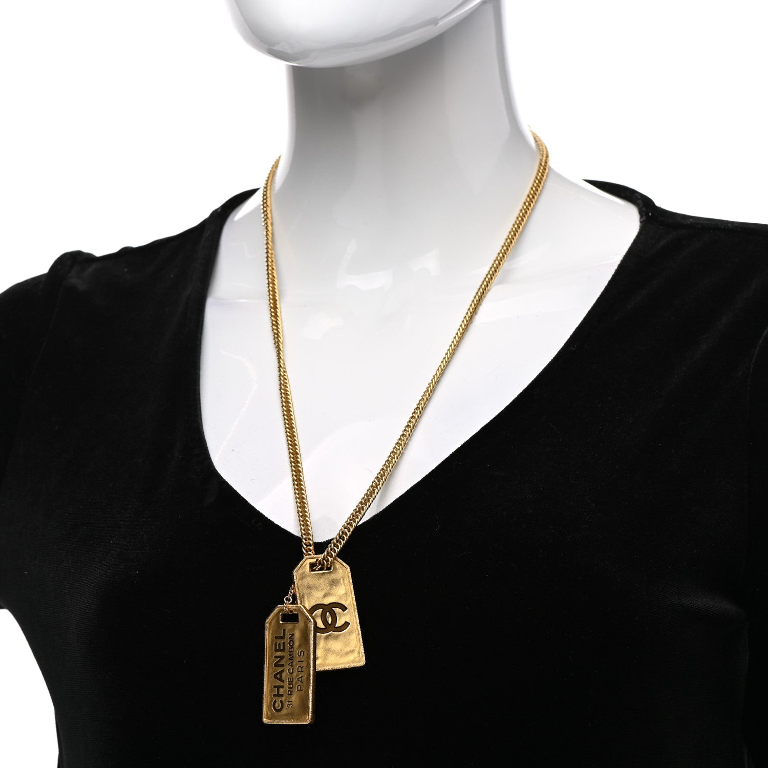 Chanel ID Dog Tag Charm Necklace Gold 2 of 7