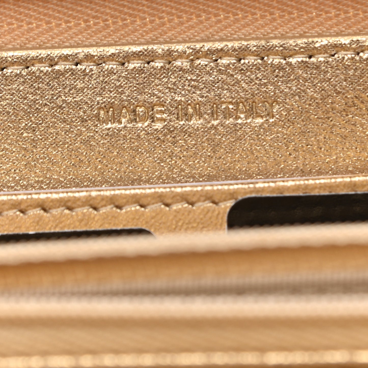 Metallic Lambskin Quilted Large Gusset Zip Around Wallet Gold