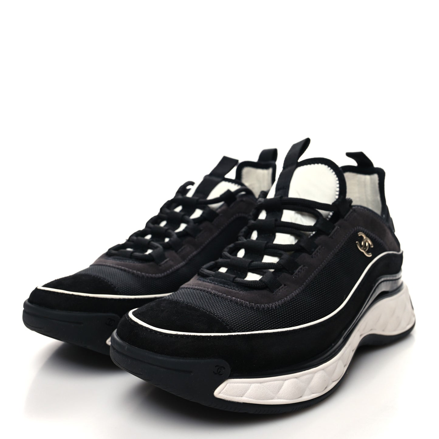 Velvet Calfskin Mixed Fibers CC Sneakers 40 Black