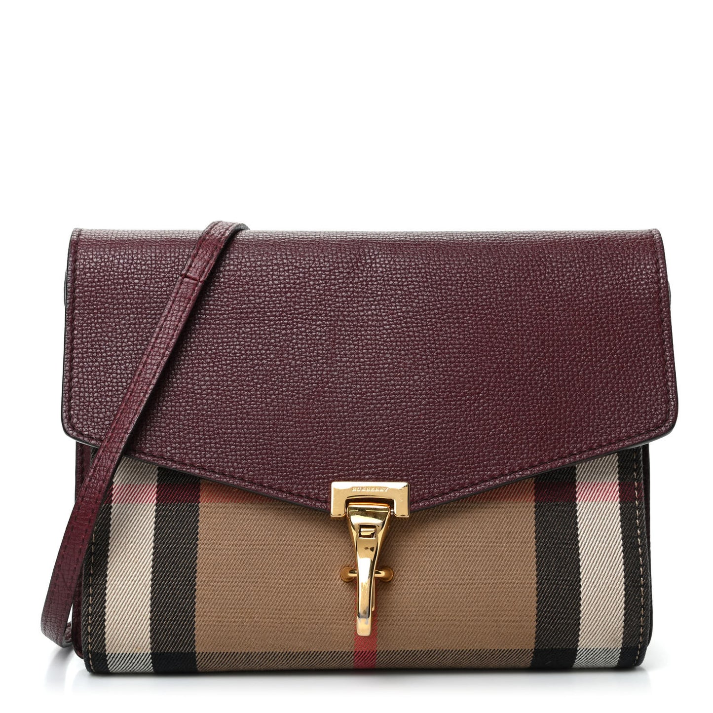 Derby Calfskin House Check Small Macken Crossbody Bag Mahogany Red