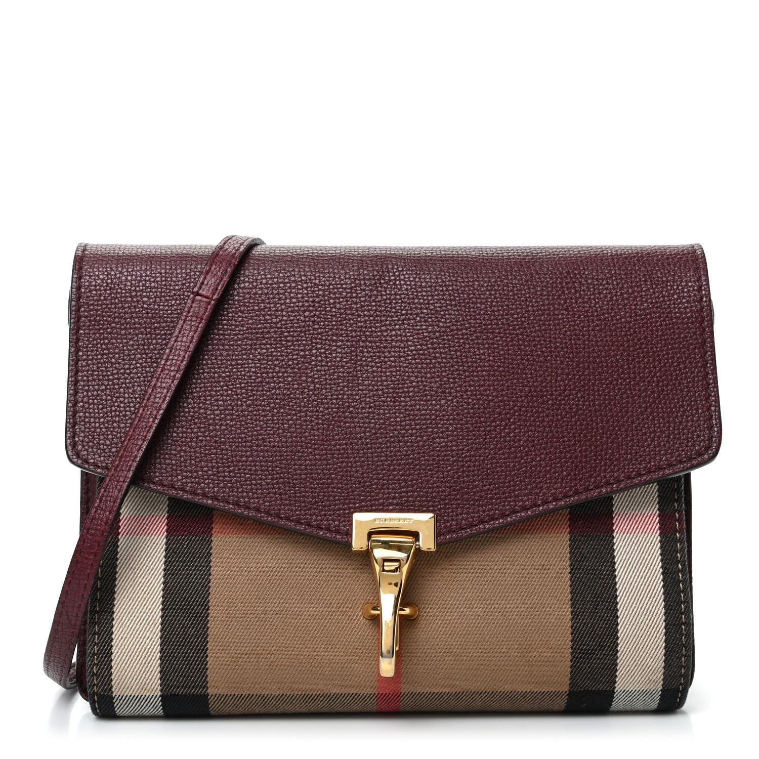 Burberry Derby Calfskin House Check Small Macken Crossbody Bag Mahogany Red 1 of 10