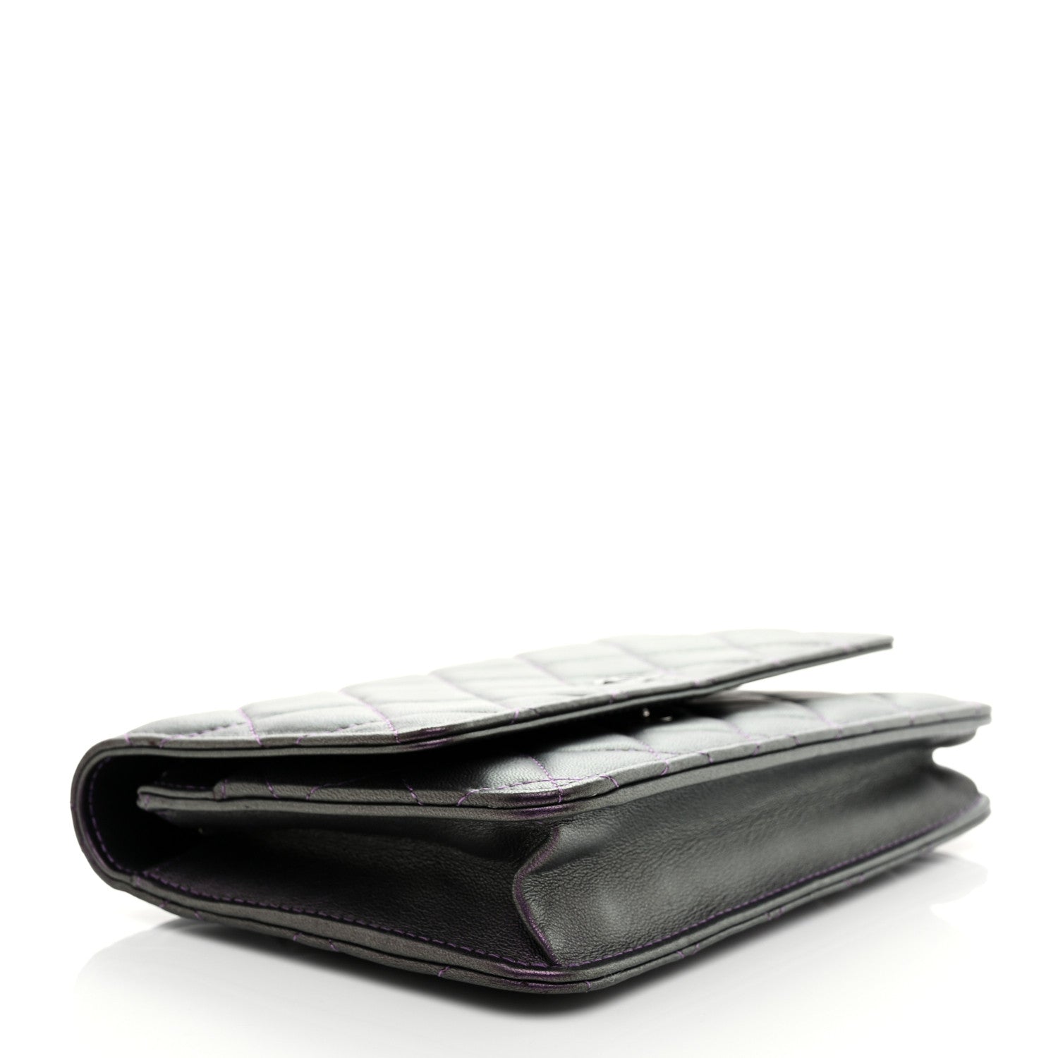 Chanel Iridescent Lambskin Quilted Wallet On Chain WOC Dark Purple 4 of 12