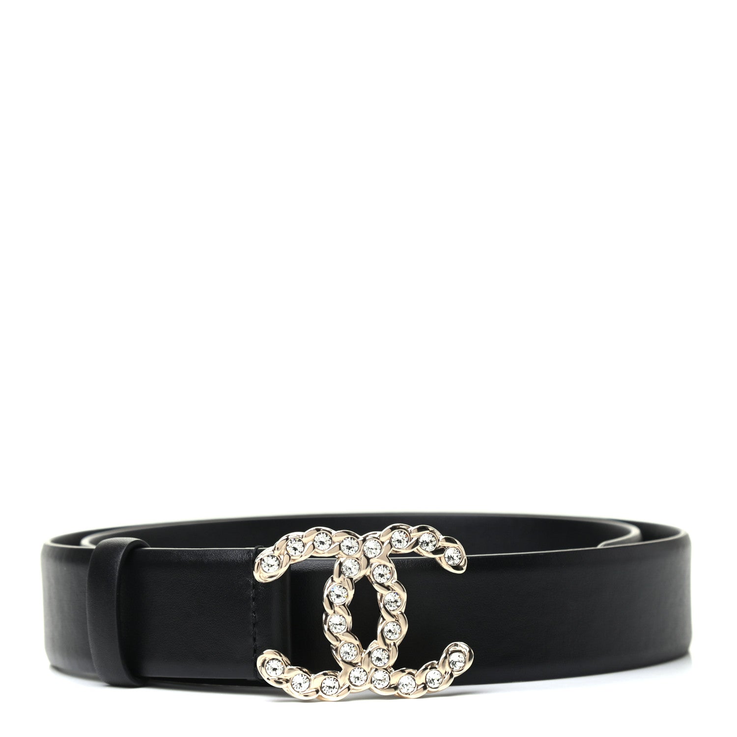 Chanel Calfskin Crystal Pearls Coronation CC Belt 80 32 Black 1 of 7
